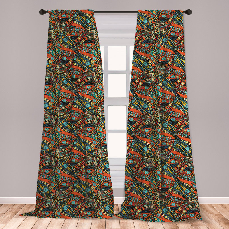 East Urban Home Ambesonne Funky Curtains, Abstract Hand Drawn Style